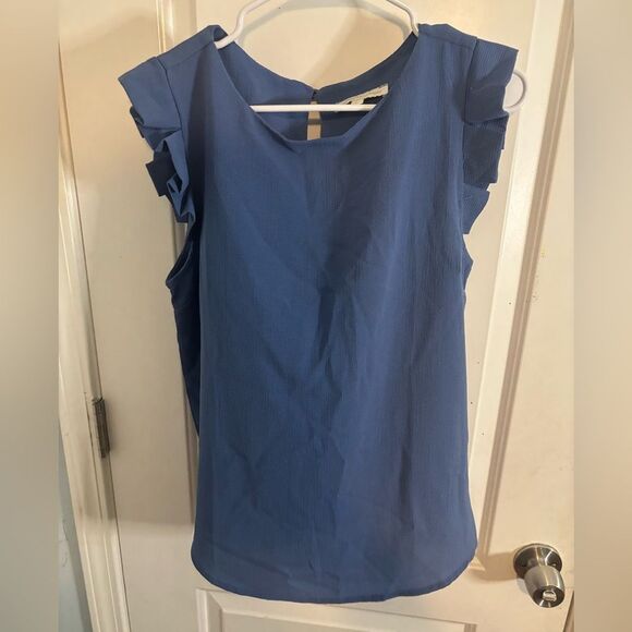Monteau Blue/orange Ruffle Sleeve Blouse size large bundle of 2 EUC - Picture 1 of 6